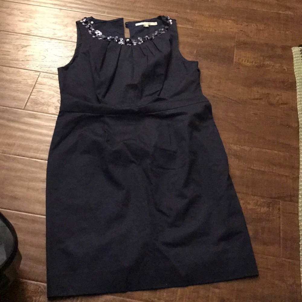 Blue short dress with sequins on neckline